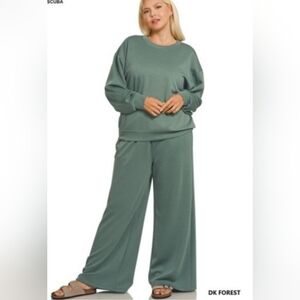 Dark Forest  PLUS SCUBA CREWNECK PULLOVER & PANTS SET NEW